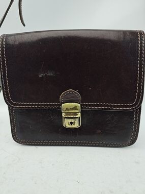 Classic Dark Brown Leather Crossbody Bag with Brass Lock